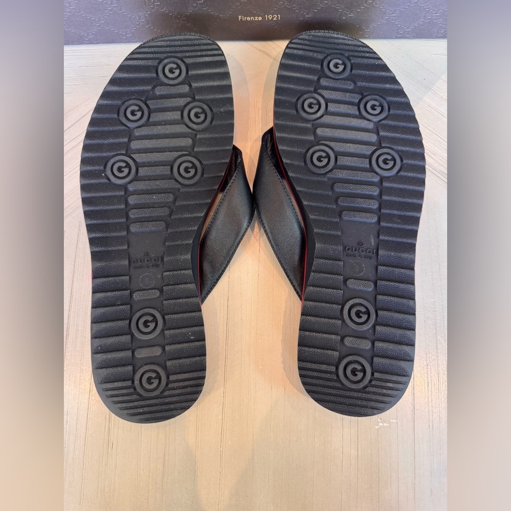 Gucci GG Microguccissima Web Leather Thong Sandals Men’s 9 Black Made in Italy - Picture 10 of 14